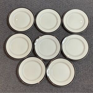 8 Mikasa Trafalgar Bread Plates 7.5” Black Band w/ Gold Trim M2004